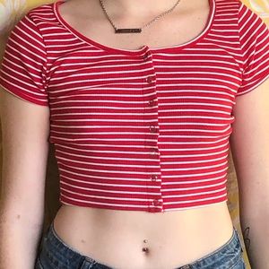 red and white stripped crop top